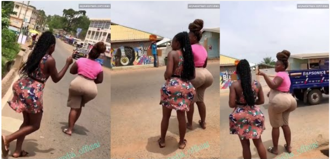 Nyᾶsh Overdose: 2 Ladies With Big Nyᾶsh Cause Traffic In Town – Video