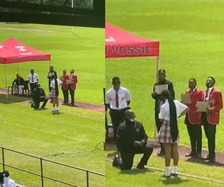 Watch|| Shock As SA Teacher Proposes To A High School Girl In front Fellow Students, Got Rejected