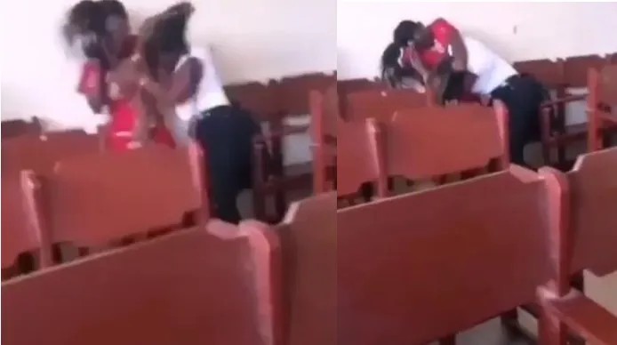 Watch|| Lady bites coursemate’s ear while fighting over boyfriend in class