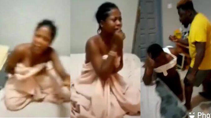 Watch|| Drama as husband comes home to find his married neighbour seriously “Nakking” his wife in bed