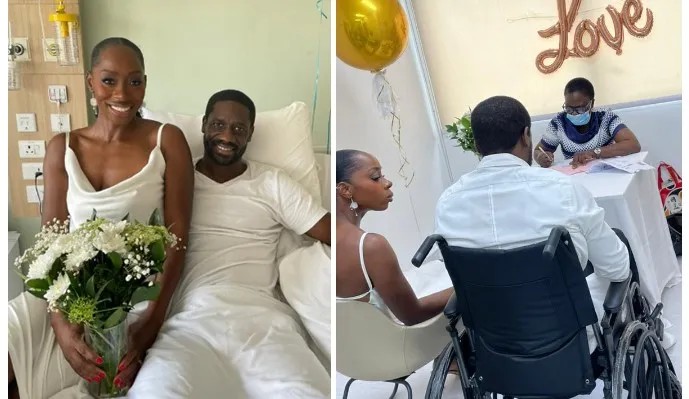 PHOTOS|| Nigerian lady gets married to heartthrob on his sick bed at the hospital