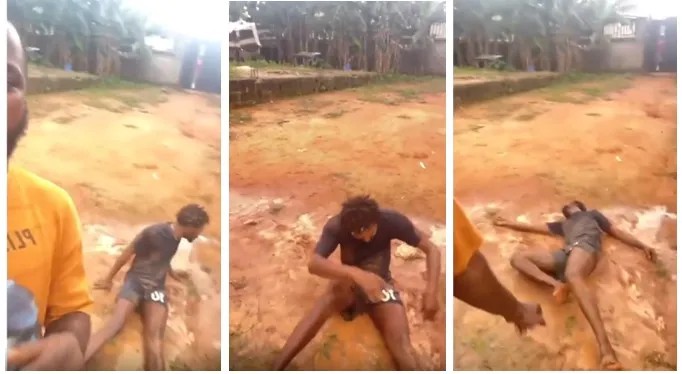 Watch|| Young man seen rolling in mud after breakup with girlfriend