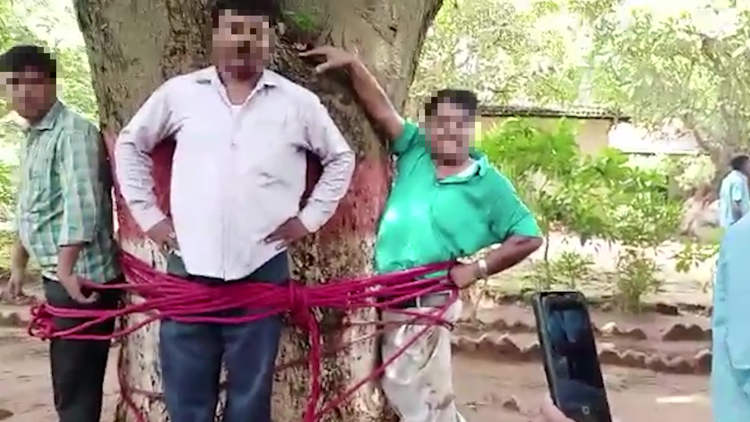 Watch|| Indian Students Allegedly Tie Math Teacher to Tree, Beat Him Over Poor Grades