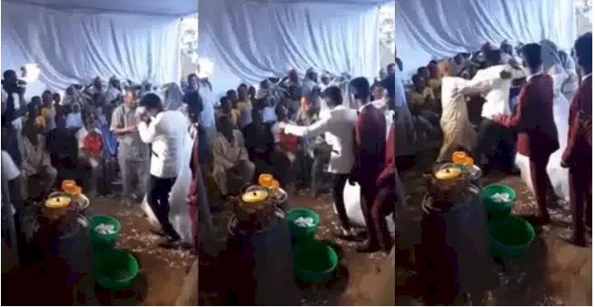 Chaos As Groom Fights Man For Spraying Him Money At His Wedding (Watch Video)