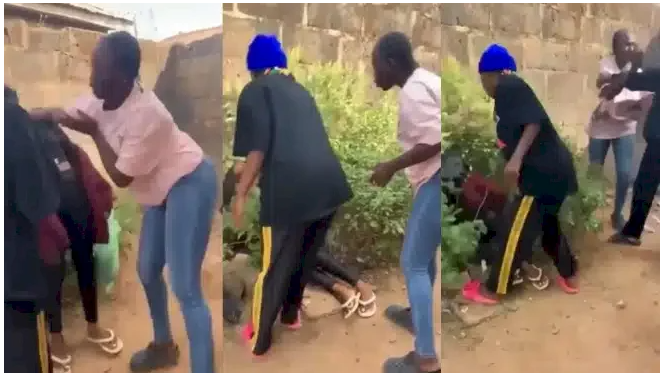 Drama as lady and friends gang up on boyfriend’s side chic (See Photos)