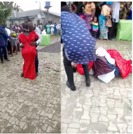 Romantic Groom Falls While Trying To Lift Bride Up At Their Wedding Reception (Watch Video)