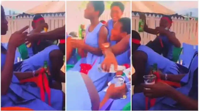Secondary School Female Students Caught On Camera Drinking Alcohol During Parity While In School Uniform, Parents Left In Disbelief (Watch Video)
