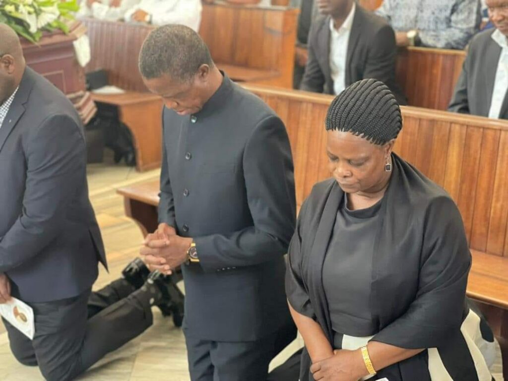 Ex-Zambia President Edgar Lungu attending Agness Chalabesa’s funeral ceremony