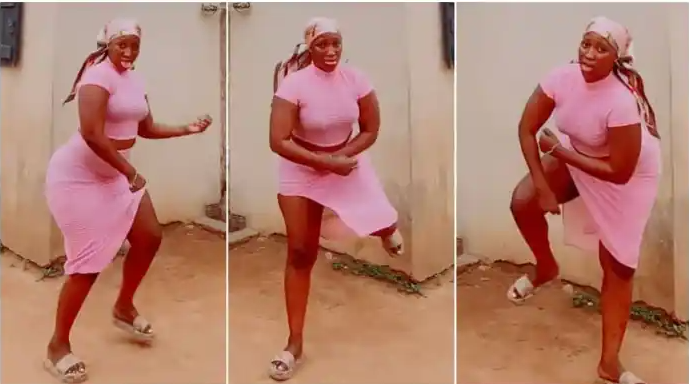 Curvy lady cause stir online as she rolls waist while in tight cloths (Watch Video)