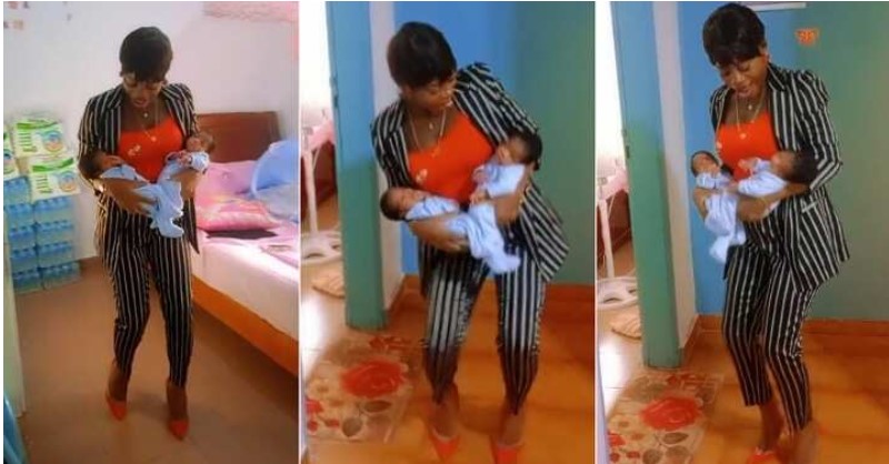Excited Woman on High Heels Dances with Her Twin Babies (Watch Video)