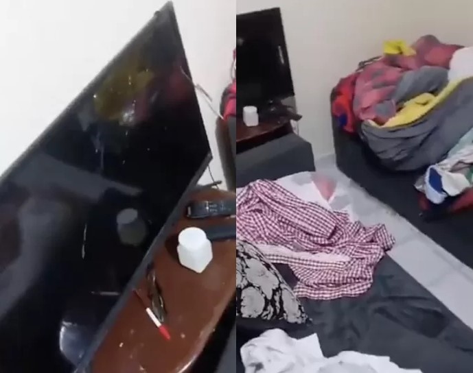 Lady Destroys Boyfriend’s TV, Rips His Clothes And Home In A Mess Following A Fight (Watch Video)