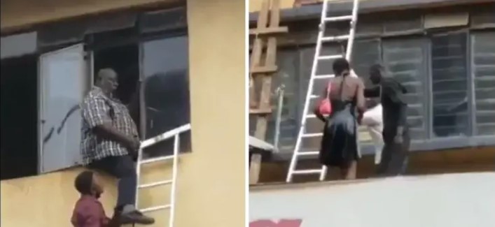 Drama as cheating couple jumps from window of burning lodge (Watch Video)