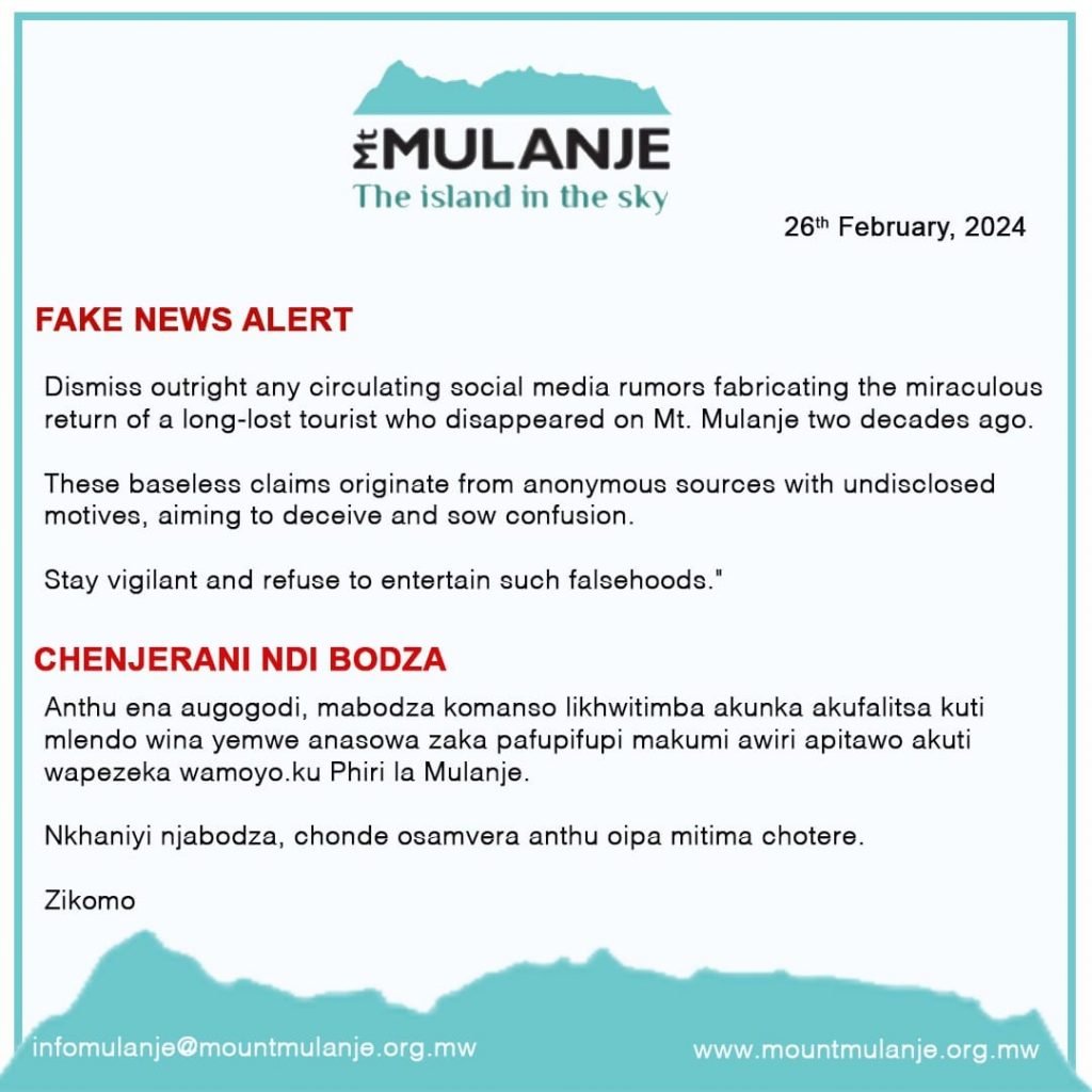 Mulanje Conservation Trust speaks out on return rumours of missing Dutch national Linda Plonk