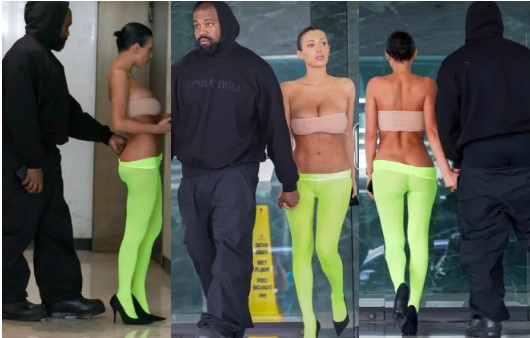 Kanye West was spotted pulling down his wife Bianca Censori’s sheer leggings, revealing her butt0cks as they made their way to a business meeting (See Photos)