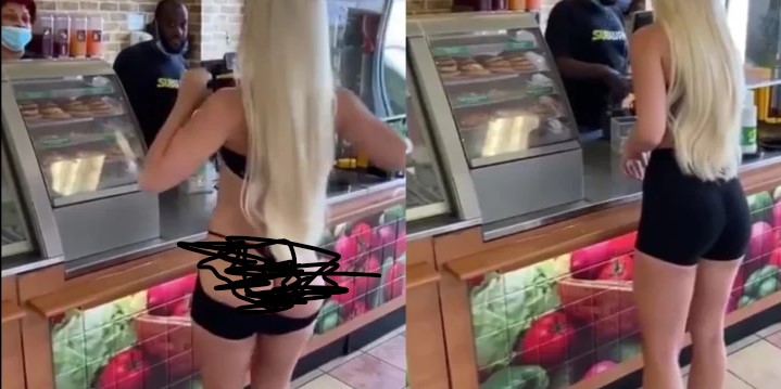 Lady reveals her private p”rts to a male cashier inside a mall (Watch Video)