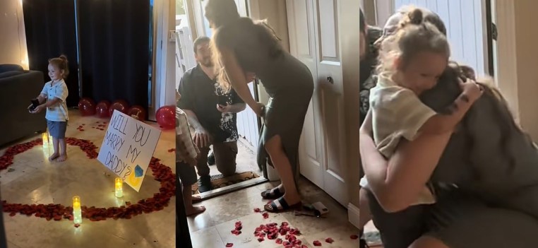 Watch heartwarming moment as little girl helps father propose to mother in viral video (Video)
