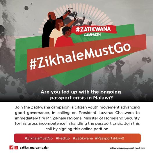 Zatikwana Campaign Launches Online Protest Demanding Removal of Zikhale Ng’oma Over Passport Delays
