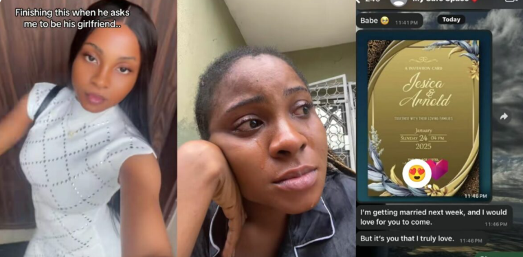 Drama|| Lady in tears as boyfriend invites her to his wedding (Watch Video)
