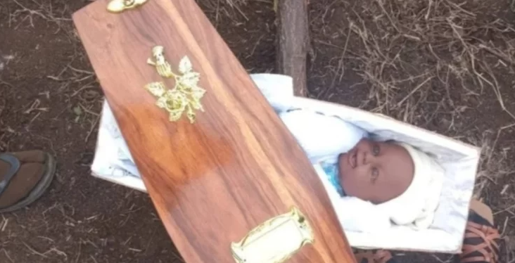 Man devastated after girlfriend faked pregnancy and baby’s funeral using a doll (See Photos)