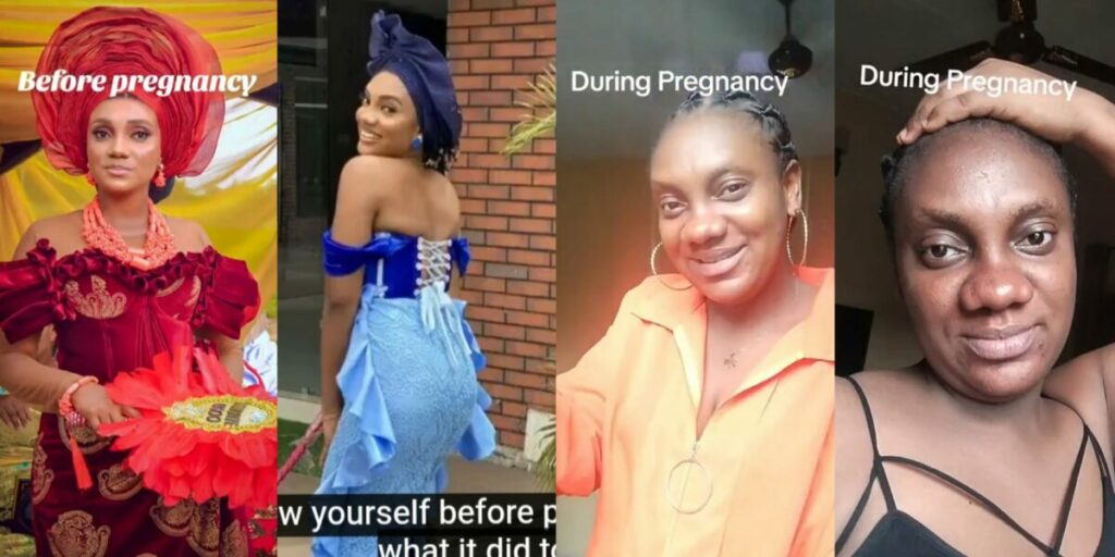 Buzz as lady shares pregnancy transformation (Watch Video)