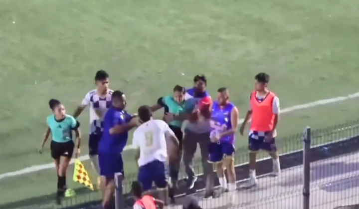 Male footballer slaps female referee after he’s sent off (Watch Video)