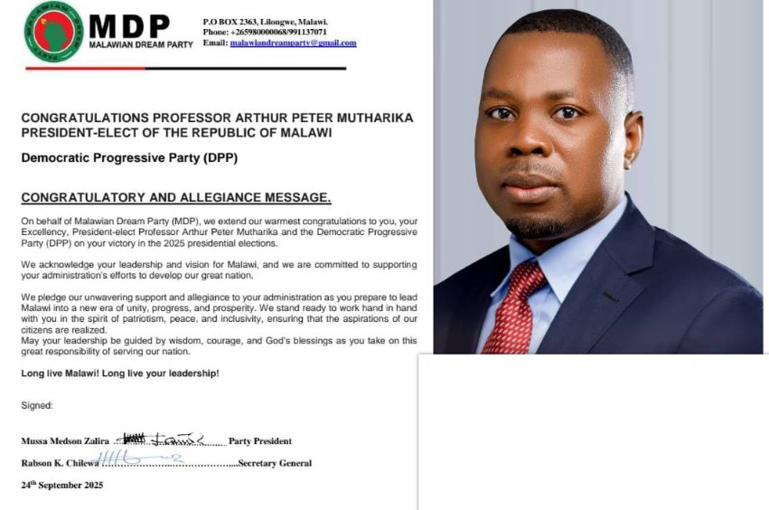Malawian Dream Party Congratulates Peter Mutharika on Presidential Victory