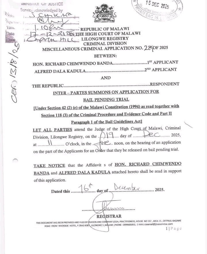 High Court to Hear Chimwendo Banda Bail Application Today