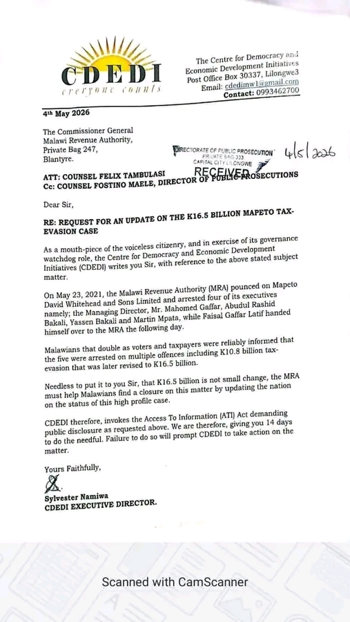 CDEDI Demands Update on K16.5 Billion Mapeto Tax Case