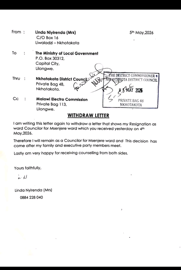 Councillor Nyirenda Reverses Resignation After Consultations