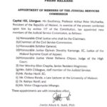 President Mutharika Appoints New Members to Judicial Service Commission