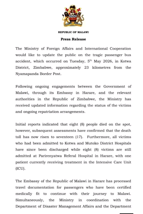 Malawi Begins Repatriation of Zimbabwe Bus Tragedy Survivors